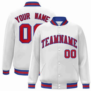 Custom White Red-Royal Classic Style Varsity Full-Snap Letterman Jacket