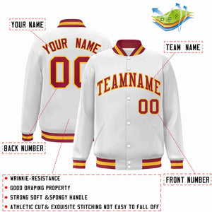 Custom White Crimson-Gold Classic Style Varsity Full-Snap Letterman Jacket