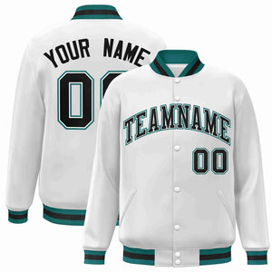 Custom White Black-White Classic Style Varsity Full-Snap Letterman Jacket