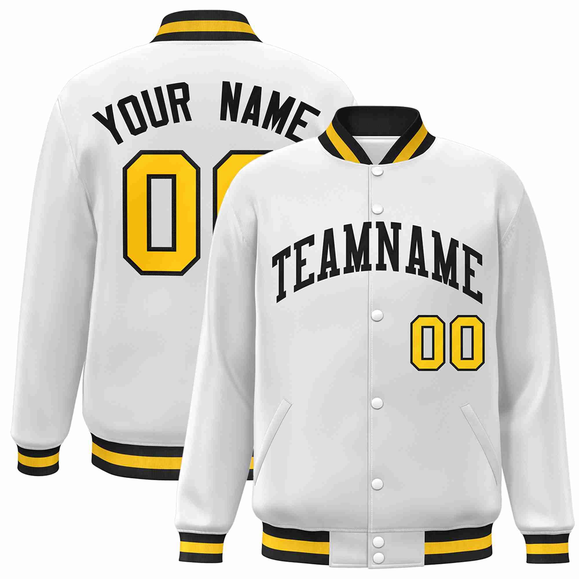 Custom White Black Classic Style Varsity Full-Snap Letterman Jacket