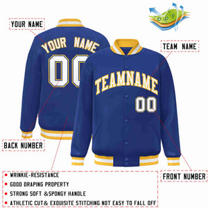 Custom Royal White-Gold Classic Style Varsity Full-Snap Letterman Jacket