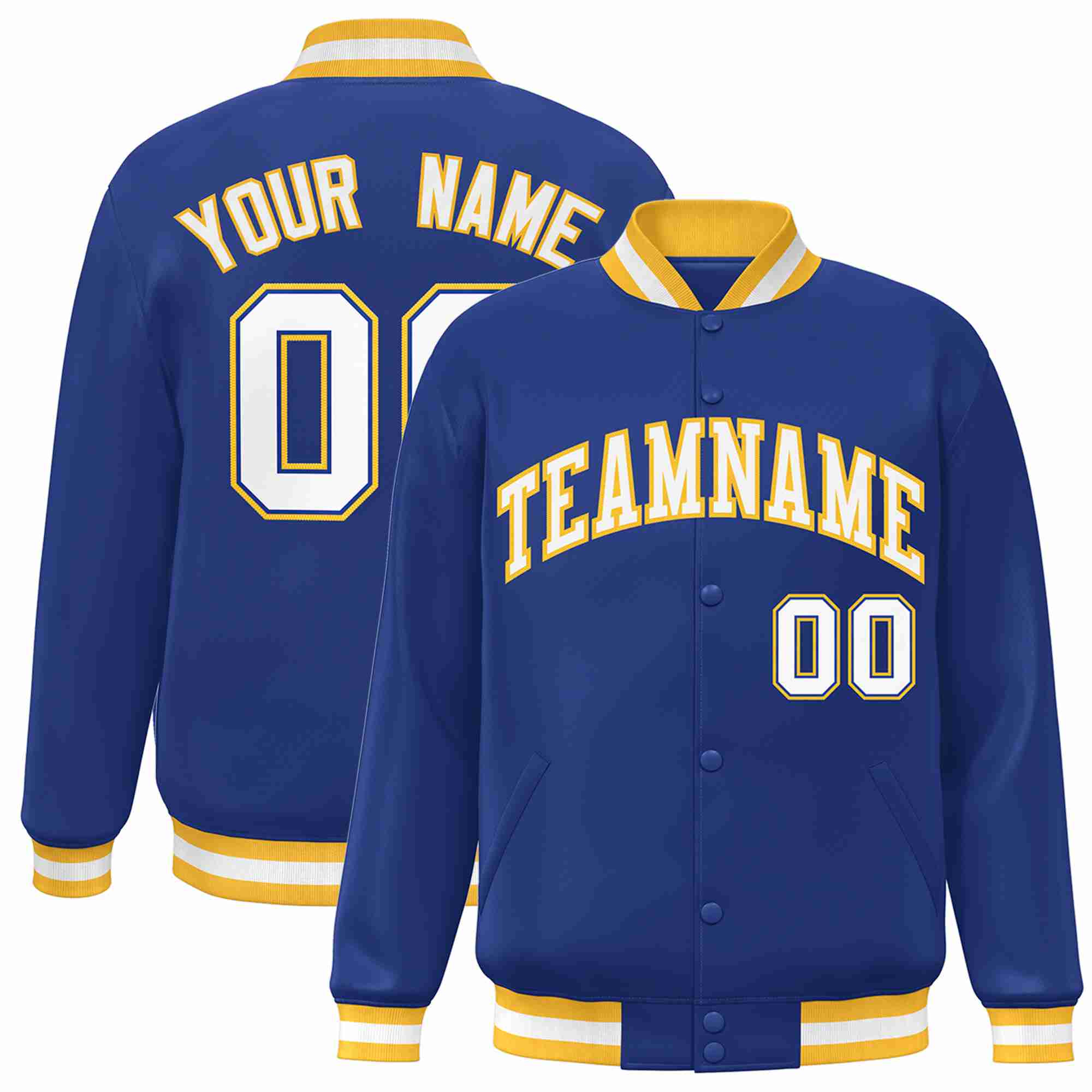 Custom Royal White-Gold Classic Style Varsity Full-Snap Letterman Jacket