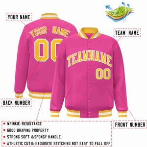 Custom Pink Gold-White Classic Style Varsity Full-Snap Letterman Jacket