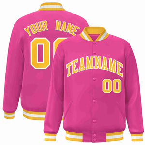 Custom Pink Gold-White Classic Style Varsity Full-Snap Letterman Jacket