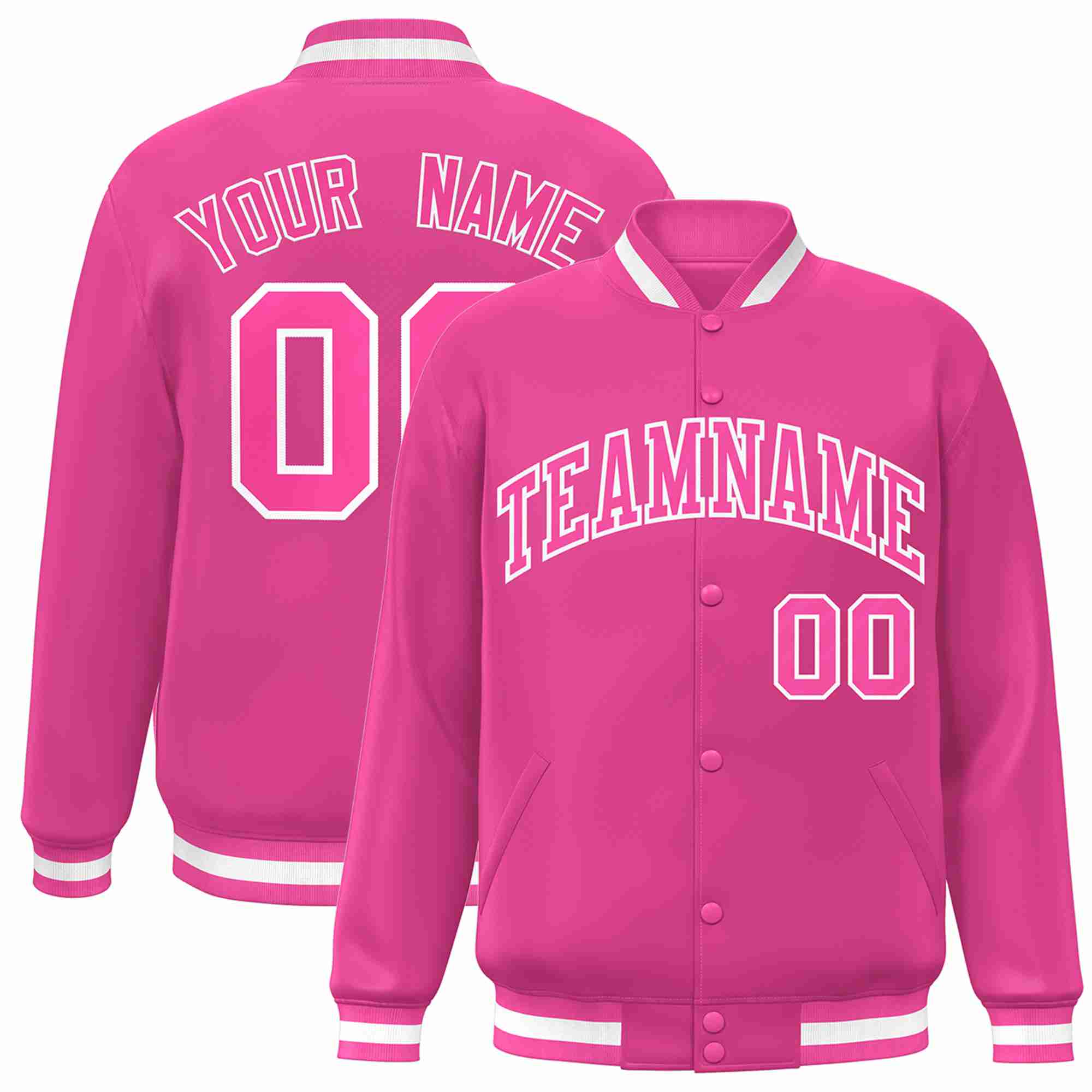 Custom Pink Pink-White Classic Style Varsity Full-Snap Letterman Jacket