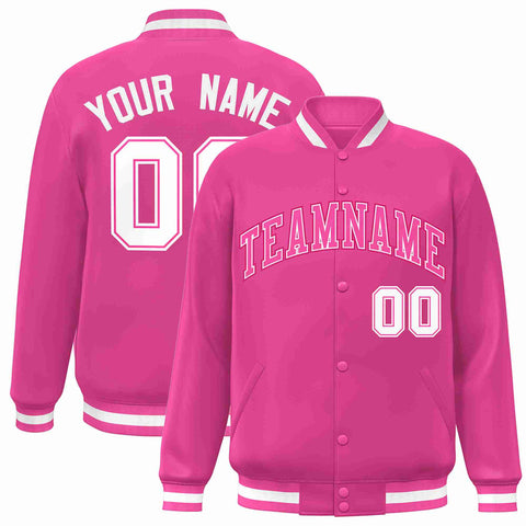 Custom Pink Pink-White Classic Style Varsity Full-Snap Letterman Jacket