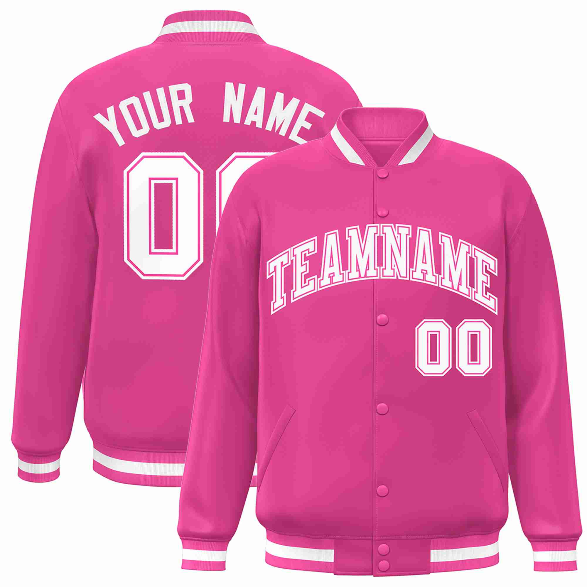 Custom Pink White-Pink Classic Style Varsity Full-Snap Letterman Jacket