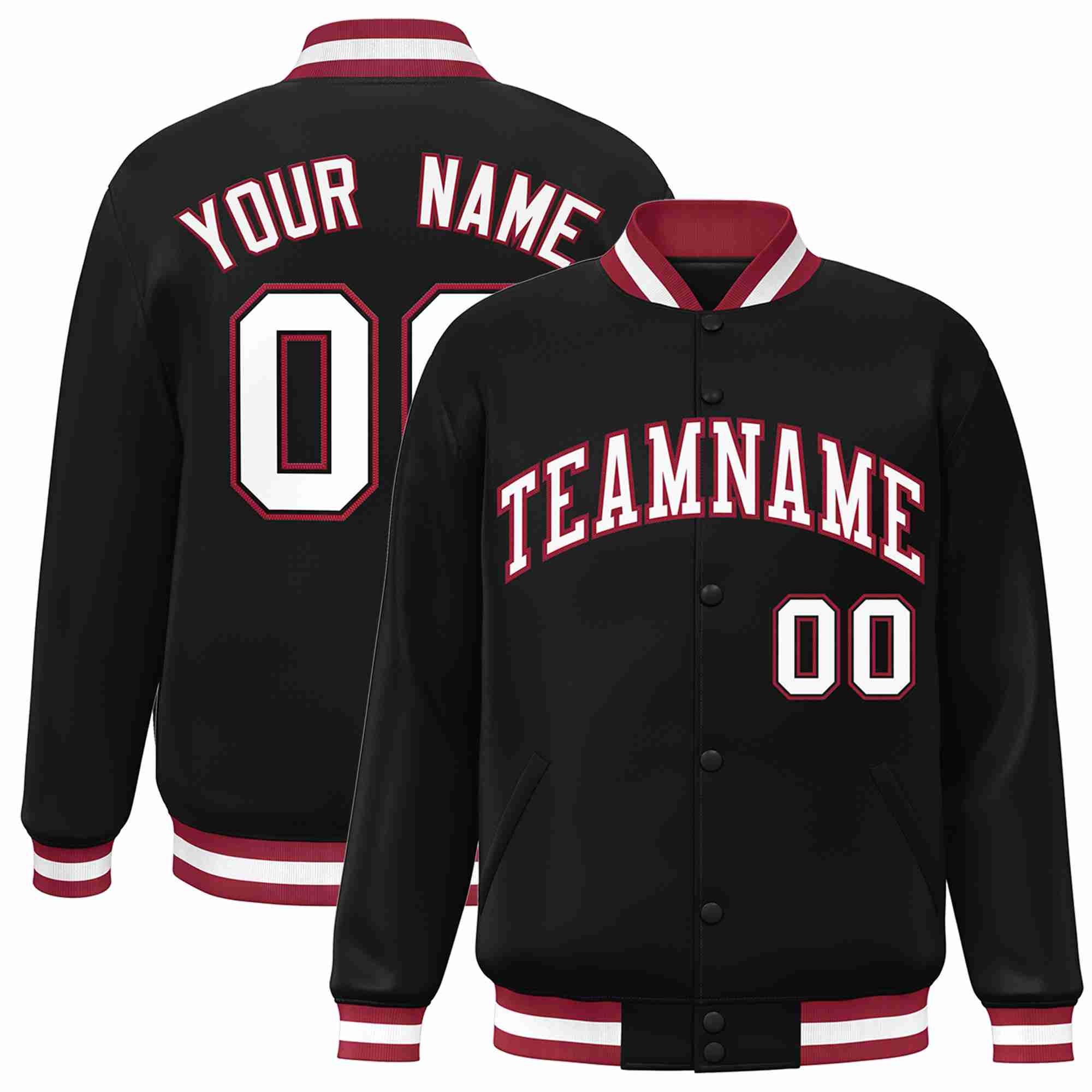 Custom Black White-Crimson Classic Style Varsity Full-Snap Letterman Jacket