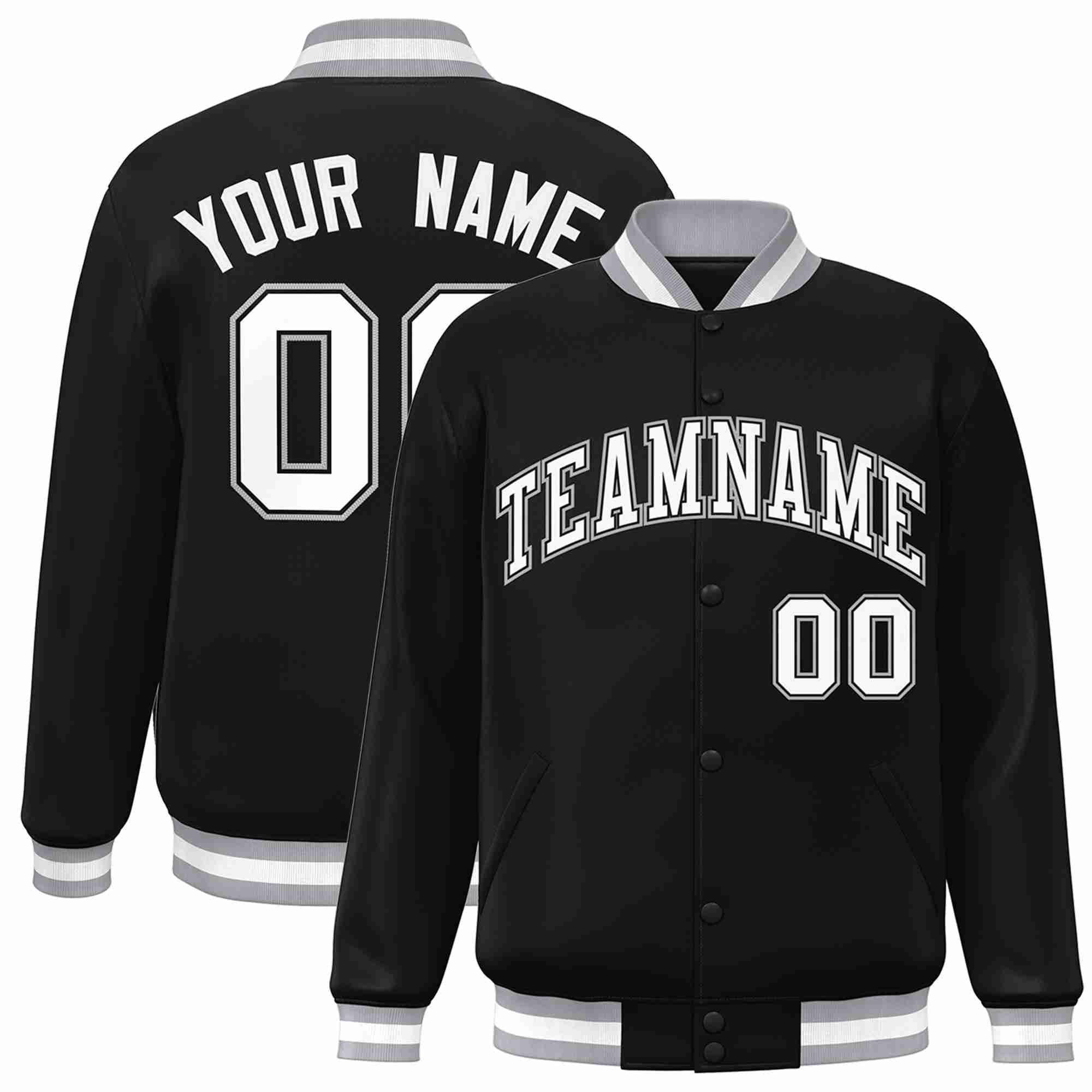 Custom Black White-Black Classic Style Varsity Full-Snap Letterman Jacket