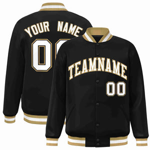 Custom Black White-Old Gold Classic Style Varsity Full-Snap Letterman Jacket