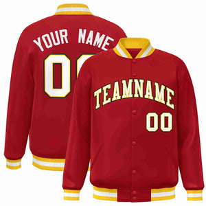 Custom Red White-Gold Classic Style Varsity Full-Snap Letterman Jacket