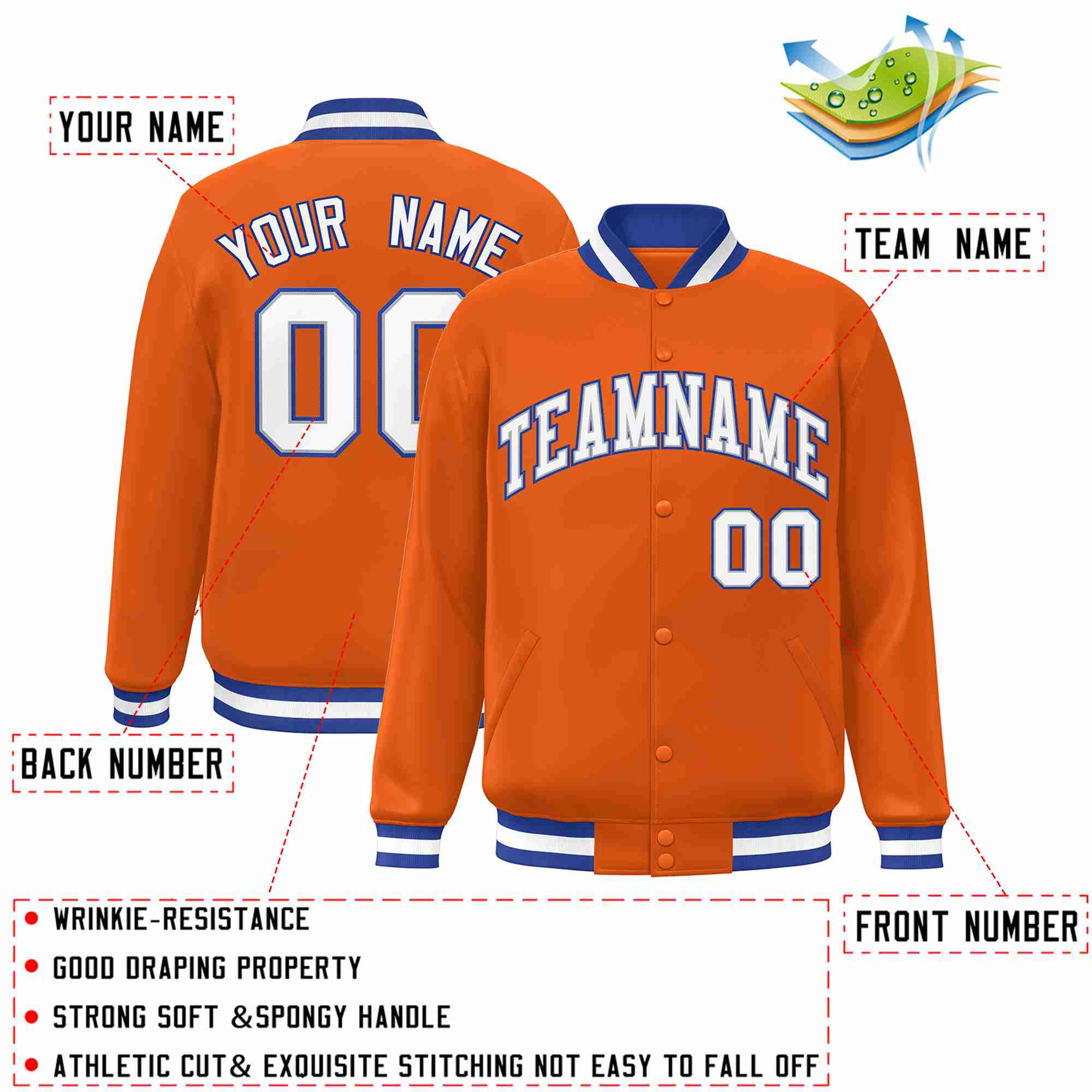 Custom Orange White-Gray Classic Style Varsity Full-Snap Letterman Jacket