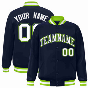 Custom Navy White-Navy Classic Style Varsity Full-Snap Letterman Jacket