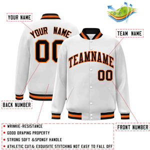 Custom White Black-Orange Classic Style Varsity Full-Snap Letterman Jacket