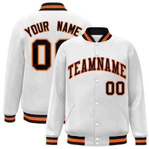 Custom White Black-Orange Classic Style Varsity Full-Snap Letterman Jacket