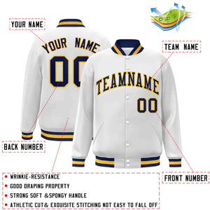 Custom White Navy-Gold Classic Style Varsity Full-Snap Letterman Jacket