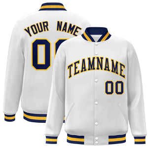 Custom White Navy-Gold Classic Style Varsity Full-Snap Letterman Jacket