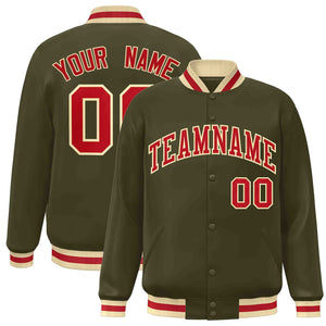 Custom Olive Red-Khaki Classic Style Varsity Full-Snap Letterman Jacket