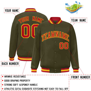 Custom Olive Red-Gold Classic Style Varsity Full-Snap Letterman Jacket