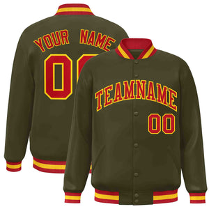 Custom Olive Red-Gold Classic Style Varsity Full-Snap Letterman Jacket