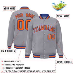 Custom Gray Orange-Royal Classic Style Varsity Full-Snap Letterman Jacket