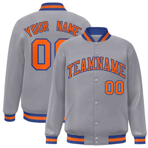 Custom Gray Orange-Royal Classic Style Varsity Full-Snap Letterman Jacket