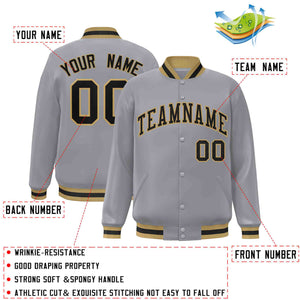 Custom Gray Black-Old Gold Classic Style Varsity Full-Snap Letterman Jacket