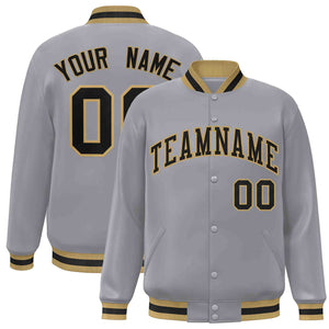 Custom Gray Black-Old Gold Classic Style Varsity Full-Snap Letterman Jacket