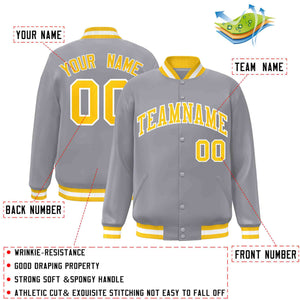 Custom Gray Gold-White Classic Style Varsity Full-Snap Letterman Jacket