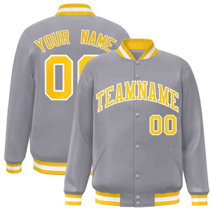 Custom Gray Gold-White Classic Style Varsity Full-Snap Letterman Jacket