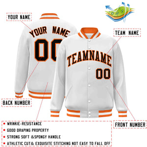 Custom White Black-Orange Classic Style Varsity Full-Snap Letterman Jacket