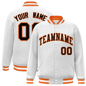 Custom White Black-Orange Classic Style Varsity Full-Snap Letterman Jacket