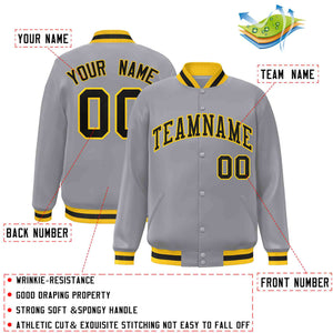 Custom Gray Black-Gold Classic Style Varsity Full-Snap Letterman Jacket