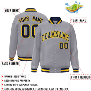 Custom Gray Navy-Gold Classic Style Varsity Full-Snap Letterman Jacket