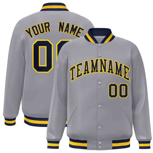 Custom Gray Navy-Gold Classic Style Varsity Full-Snap Letterman Jacket