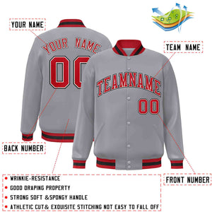 Custom Gray Red-White Classic Style Varsity Full-Snap Letterman Jacket