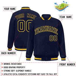 Custom Navy Navy-Gold Classic Style Varsity Full-Snap Letterman Jacket