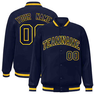 Custom Navy Navy-Gold Classic Style Varsity Full-Snap Letterman Jacket