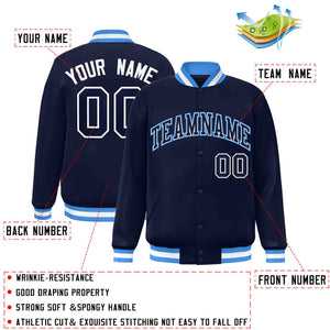 Custom Navy Navy-White Classic Style Varsity Full-Snap Letterman Jacket