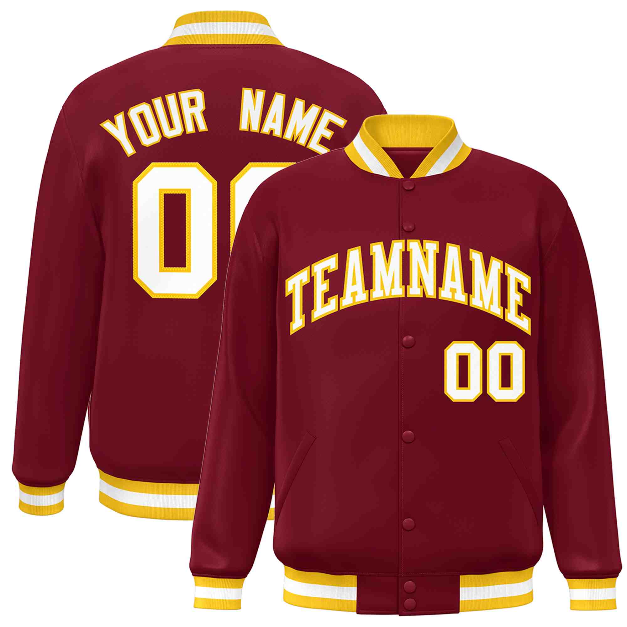 Custom Crimson White-Gold Classic Style Varsity Full-Snap Letterman Jacket