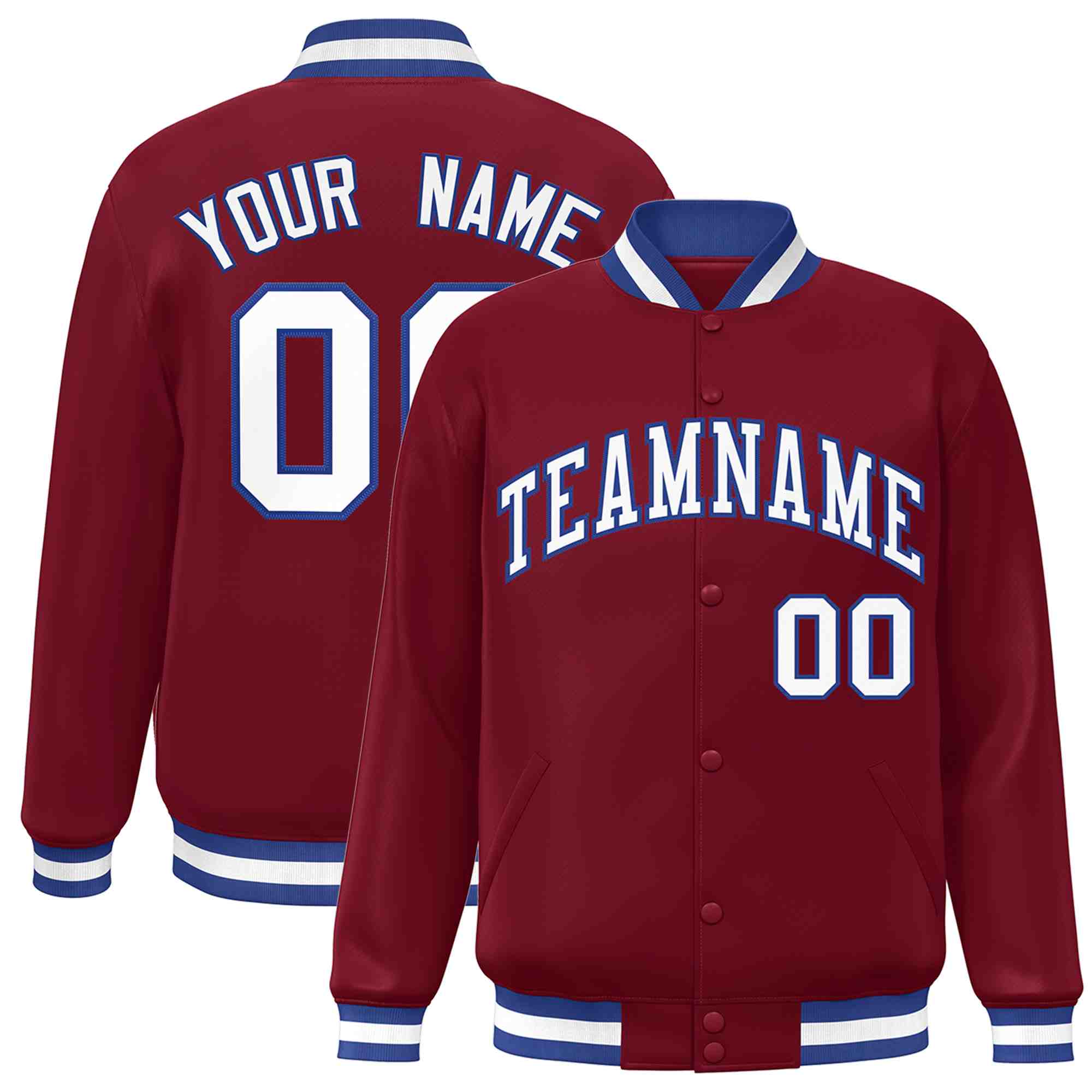 Custom Crimson White-Royal Classic Style Varsity Full-Snap Letterman Jacket