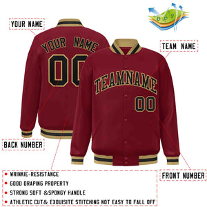 Custom Crimson Black-Old Gold Classic Style Varsity Full-Snap Letterman Jacket