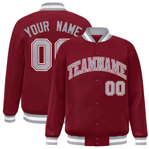 Custom Crimson Gray-Crimson Classic Style Varsity Full-Snap Letterman Jacket