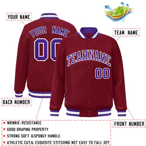 Custom Crimson Purple-White Classic Style Varsity Full-Snap Letterman Jacket