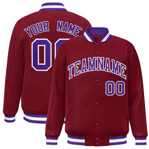 Custom Crimson Purple-White Classic Style Varsity Full-Snap Letterman Jacket