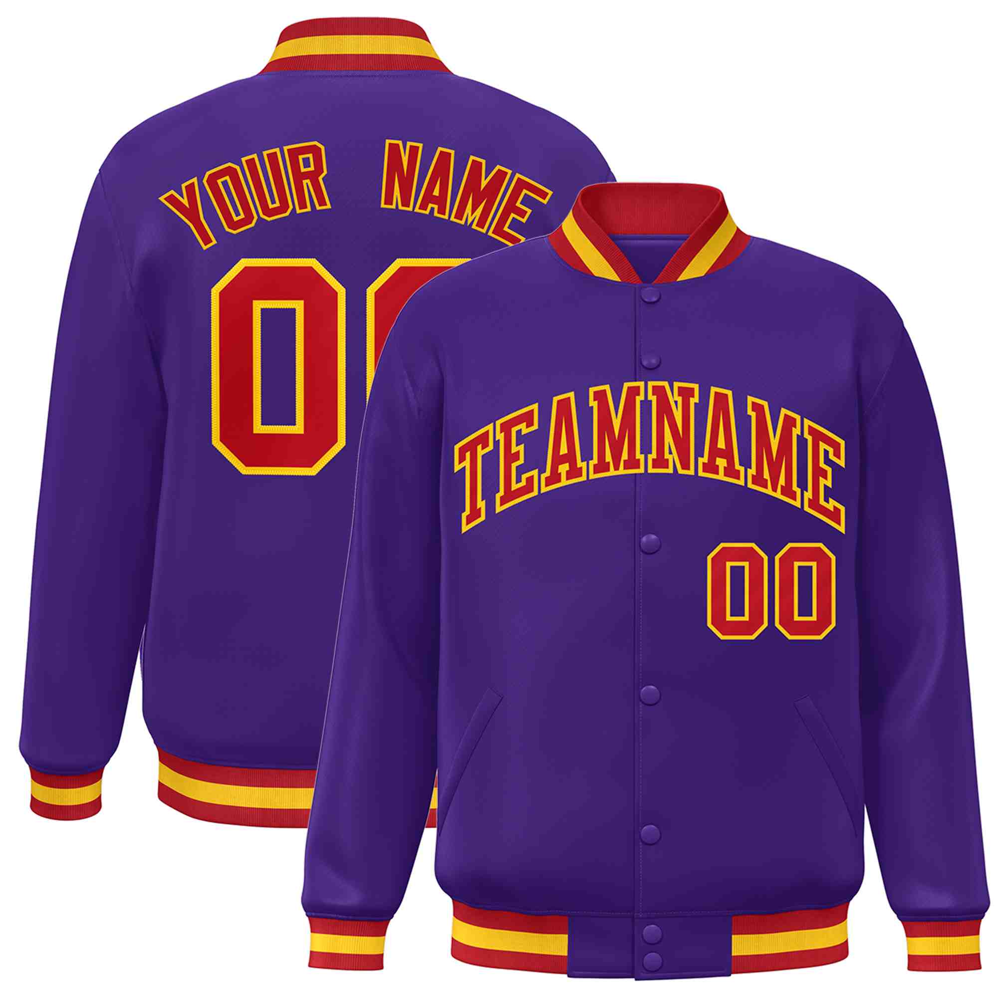 Custom Purple Red-Gold Classic Style Varsity Full-Snap Letterman Jacket