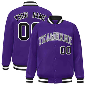 Custom Purple Gray-Black Classic Style Varsity Full-Snap Letterman Jacket