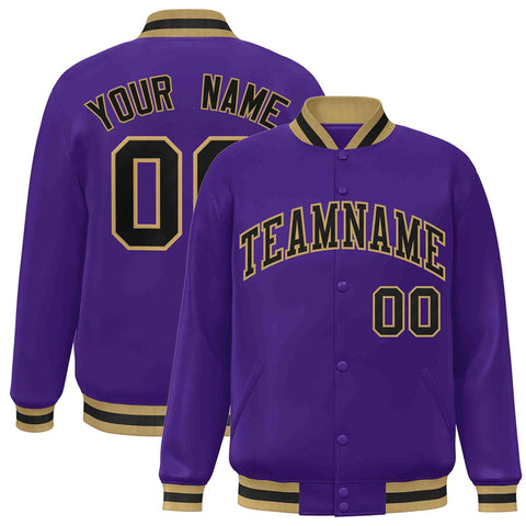 Custom Purple Black-Old Gold Classic Style Varsity Full-Snap Letterman Jacket