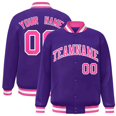 Custom Purple Pink-White Classic Style Varsity Full-Snap Letterman Jacket