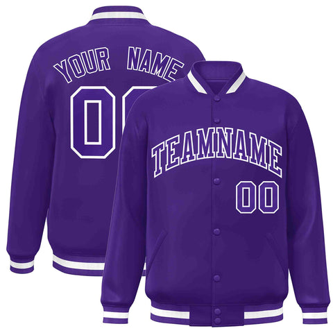 Custom Purple Purple-White Classic Style Varsity Full-Snap Letterman Jacket